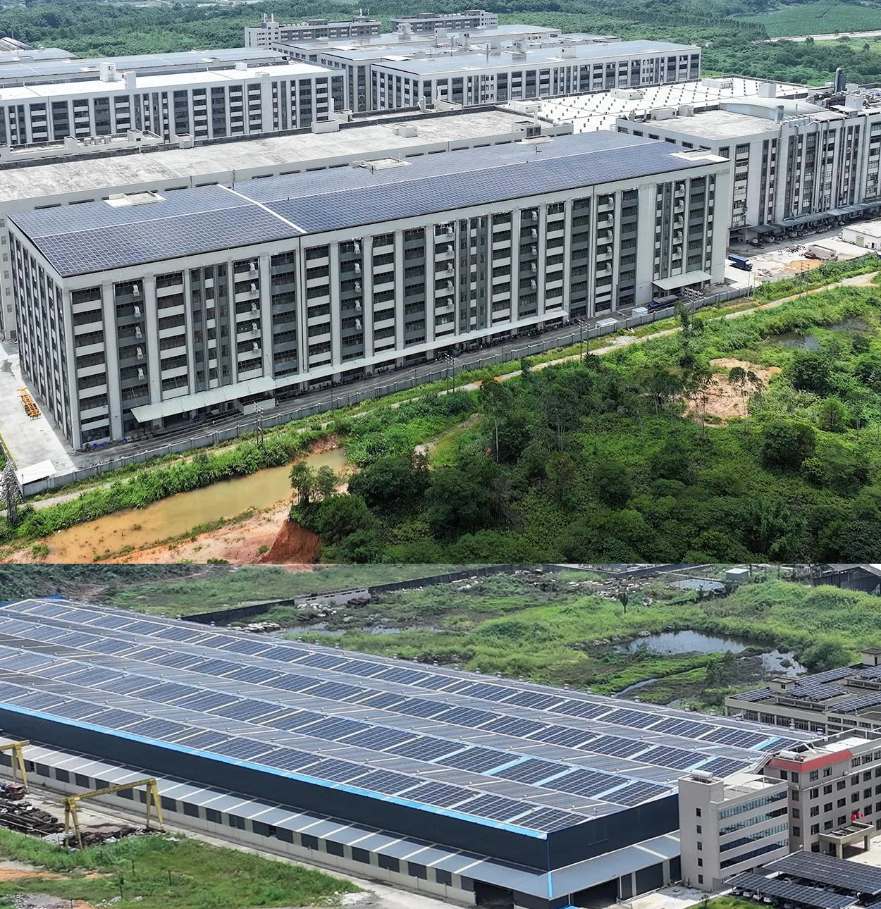 Packaging factory aerial views and named facilities